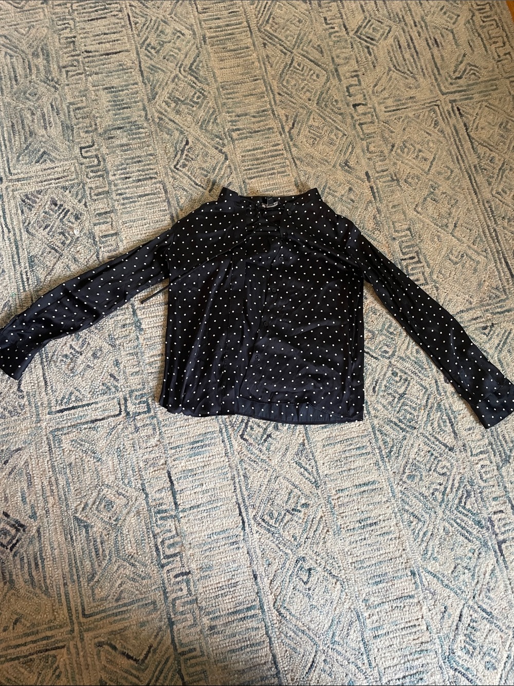 Banana Republic Black Button-Down Blouse with White Polka Dots